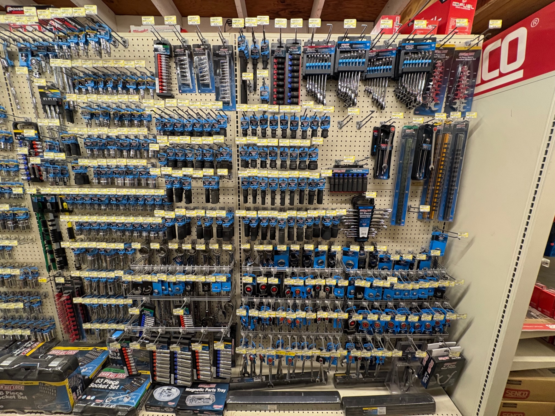 Channellock tool wall with wrenches and sockets